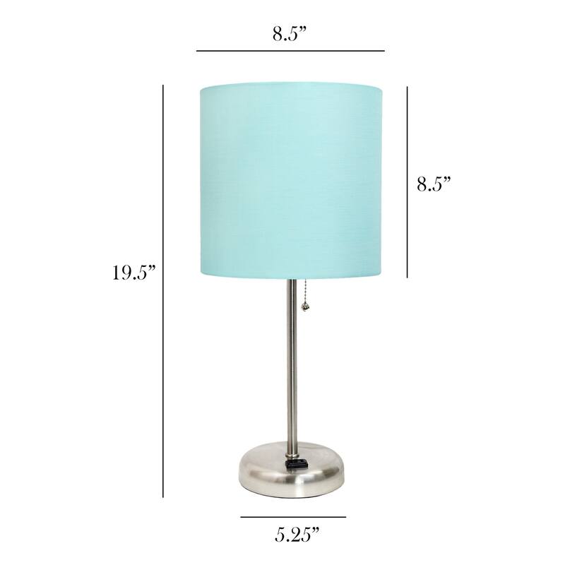 19.5 in. Brushed Steel Finish Table Lamp with Blue Shade, Sturdy Table Lamp for Living Rooms and Bedrooms