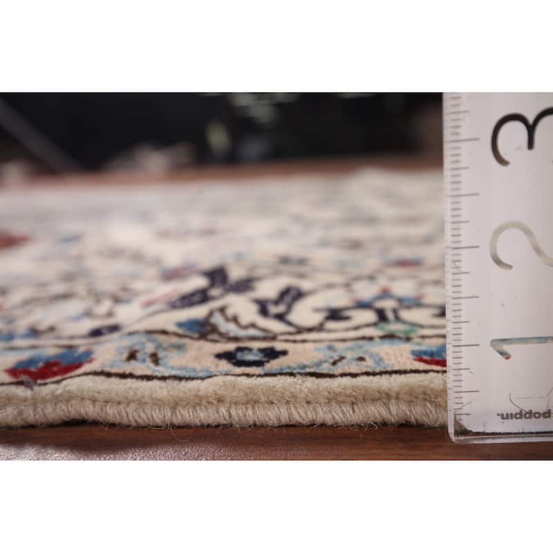 Beige Floral Nain Foyer Rug Hand-Knotted Wool Carpet - 4'1" x 6'4"