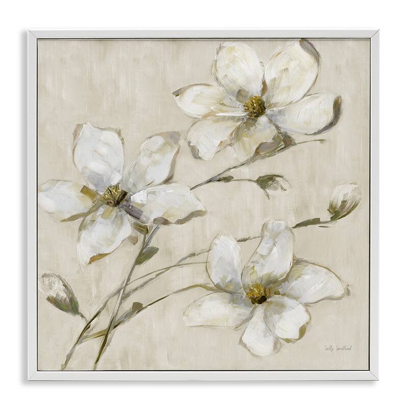 Stupell Neutral Tone Dogwood Flowers Framed Giclee Art Design By Sally Swatland - 17 x 17 - White