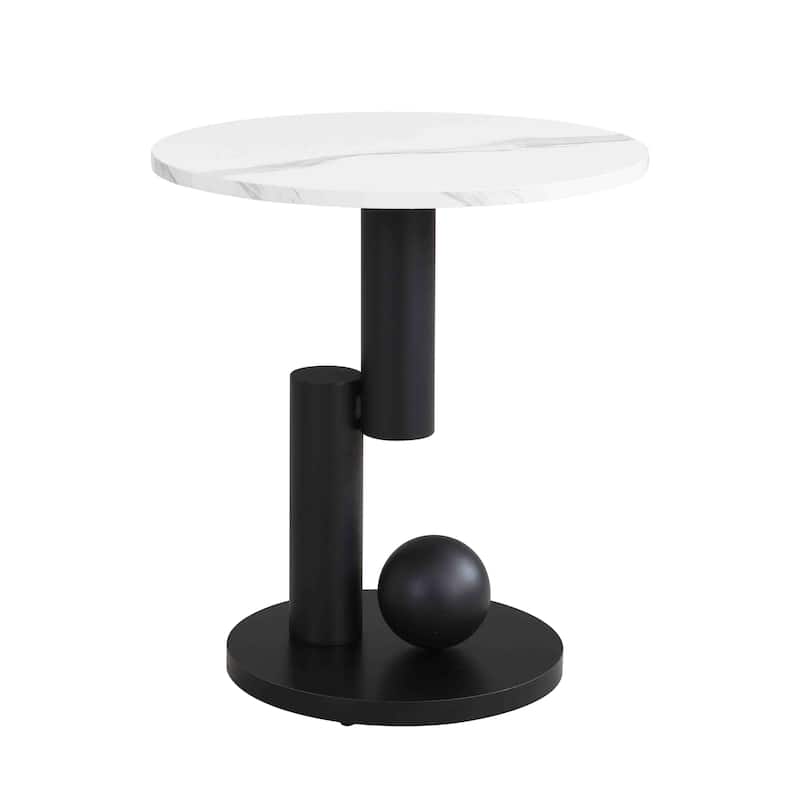 Modern Nesting Coffee Table Side Table with Artificial Marble Top and Drawers, for Living Room, 2-Piece Set