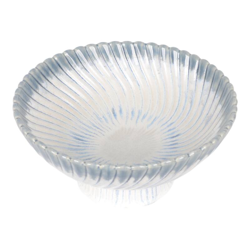 Decorative Ceramic Textured Pedestal Bowl - 10", Blue & White - 10.0"