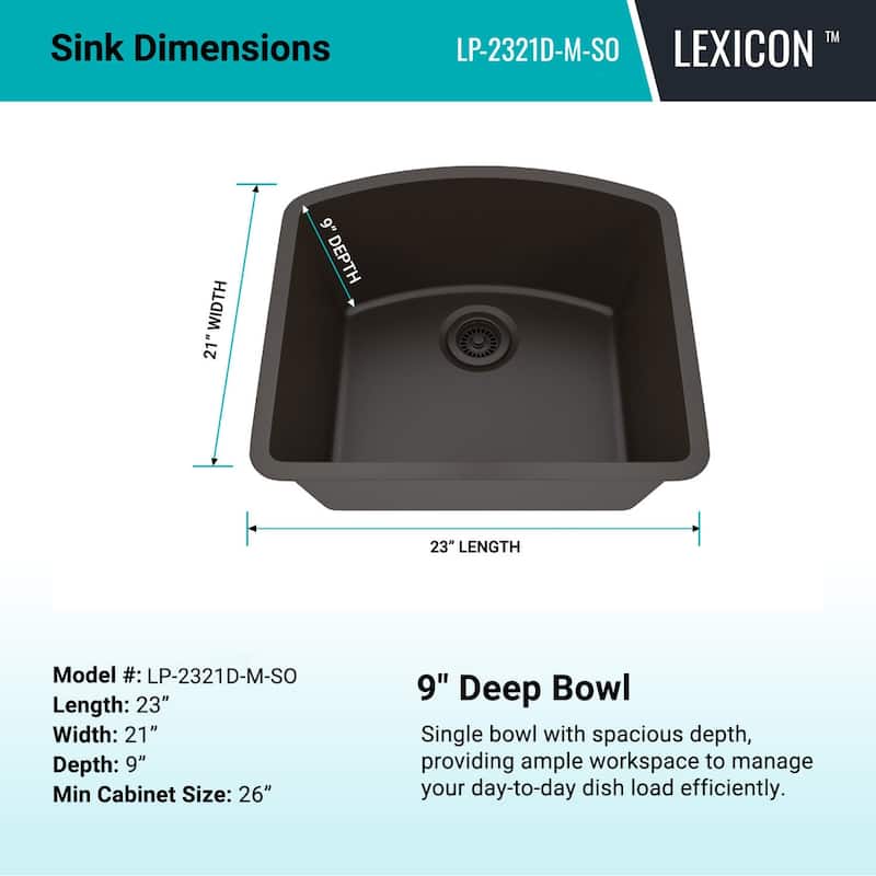 23 Inch Lexicon Platinum Quartz Composite Drop-in Undermount D-Shaped Single Bowl Galaxy Mocha Kitchen Sink LP-2321D-M-SO