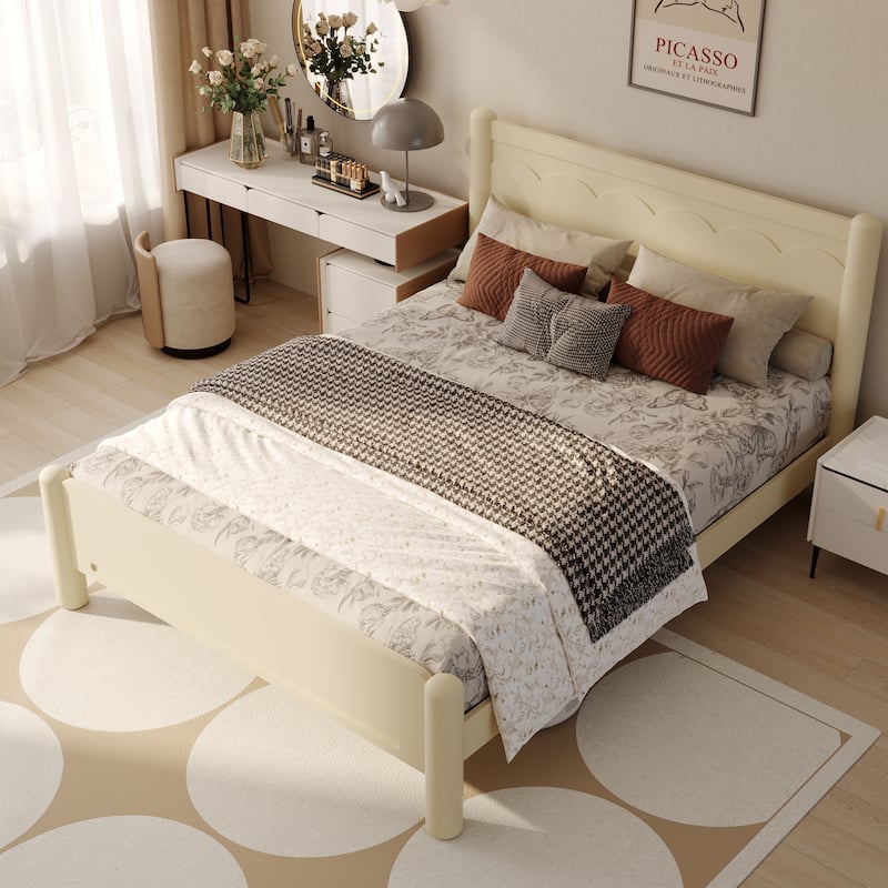 GDFStudio - Elara Wood Platform Bed Frame with Headboard and Wooden Slat Support