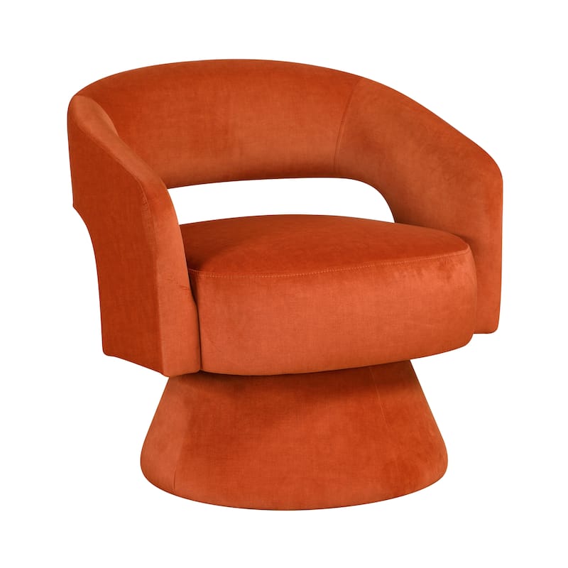 Arden 27" Velvet Swivel Chair - 360-Degree Metal Swivel Base - Orange