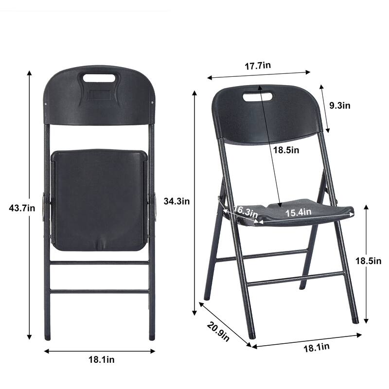 VECELO Black Folding Chairs Set, Metal Dining Chairs, Indoor/Outdoor Use Plastic Seat with Steel Frame