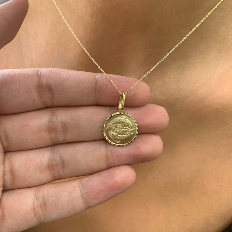 Zodiac Sign Necklace 14k Gold - Coin Pendant - 16-18 Inch Yellow Gold Necklace for Her - Women's Neckace