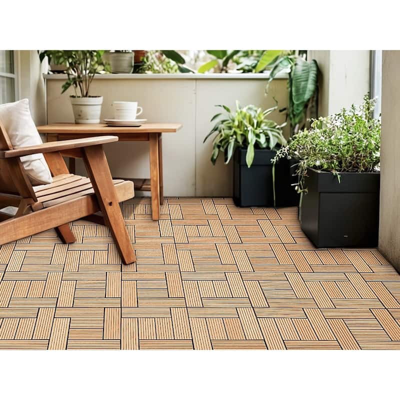 Wood Plastic Composite Deck Tiles Set of 20pcs, Composite Decking Resist Rust, Patio Flooring Outdoor Waterproof,12x12in