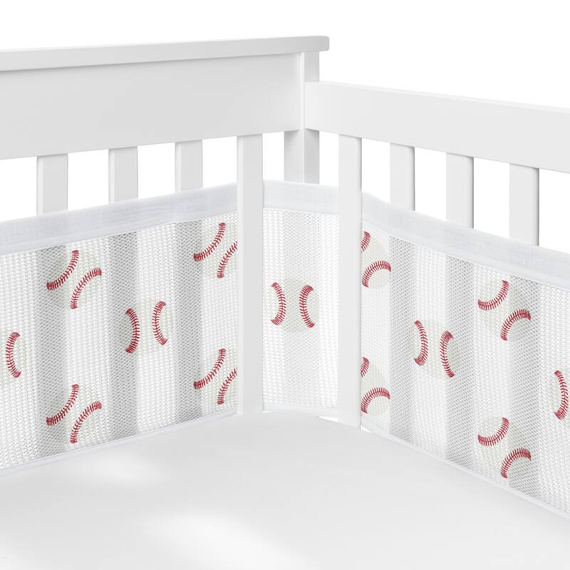 Baseball Patch Sports Boy Sweet Jojo Designs 6p Crib Bedding +BreathableBaby Breathable Mesh Liner Red Americana