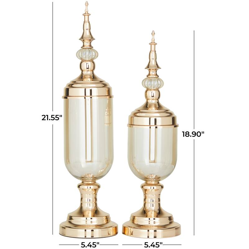Metal Decorative Jars with Finial Lids - Set of 2 Gold - CosmoLiving by Cosmopolitan - 5"W x 5"L x 22"H