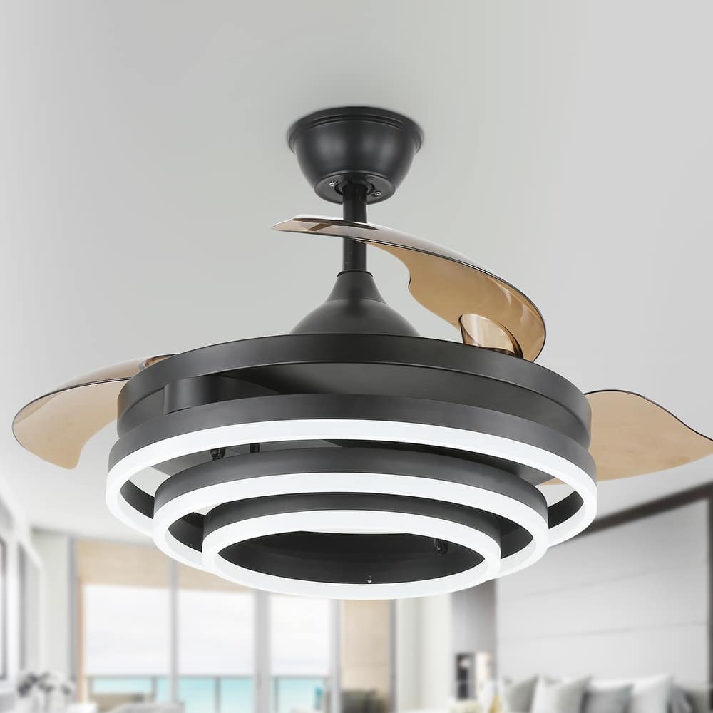 Cusp Barn Modern 42" Retractable Ceiling Fan with Lights and Remote, 6 Speed LED Ceiling Lighting for Bedroom Living Room