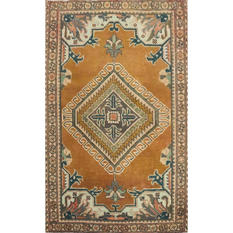 Hand Knotted Oriental 100% Wool Carpet Traditional Medallion Oranges & Rust Tabriz Area Rug - 5' 2'' X 3' 7''
