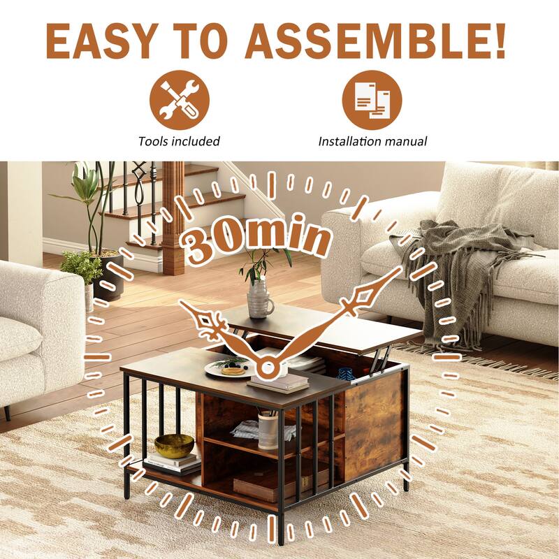 31.5"L Adjustable Height Flip Top Coffee Table with Storage