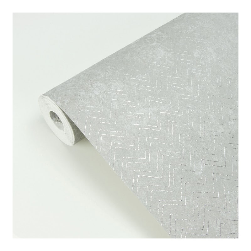 Brewster Luna Silver Distressed Chevron Wallpaper - 27.5 x 396 x 0.025