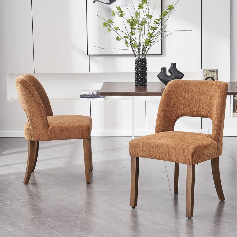 Wooden Dining Chairs Set of 2/4/6,Modern Fabric Upholstered Dining Room Chair Kitchen Chairs - Set of 2 - Orange