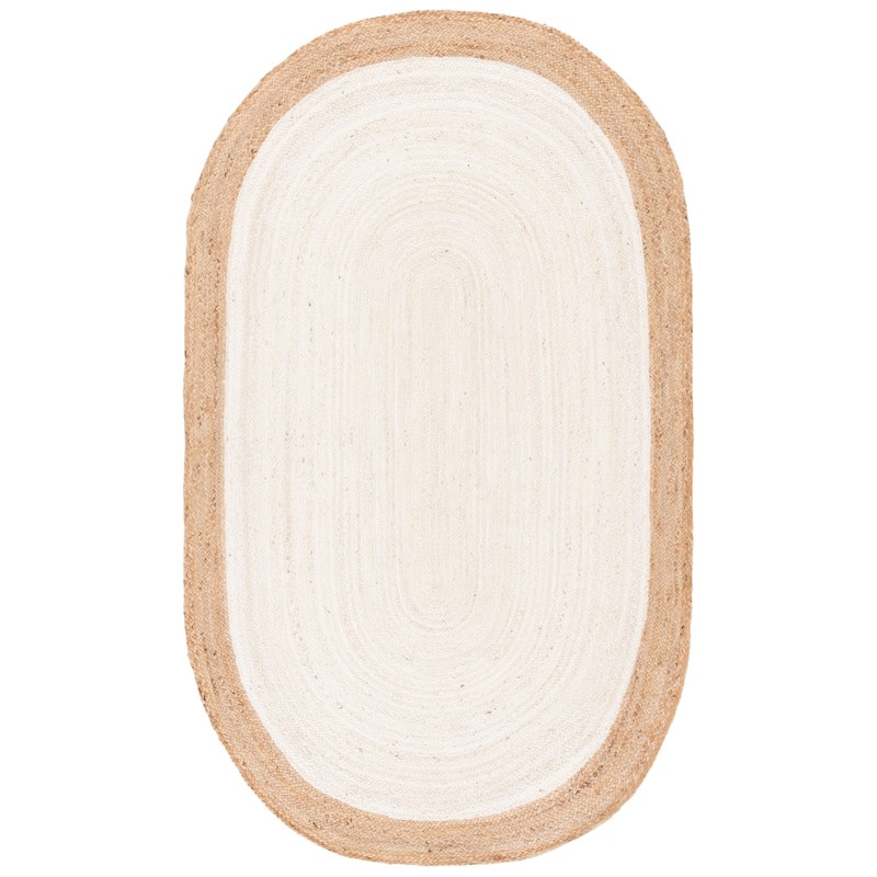 SAFAVIEH Handmade Natural Fiber Jolette Bordered Round Jute Rug - 3' x 5' Oval - Ivory/Natural