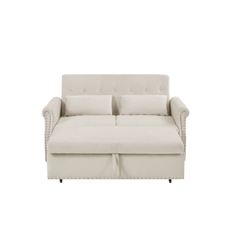 55" Velvet Convertible Pull-Out Loveseat Sleeper Sofa with 2 Pillows