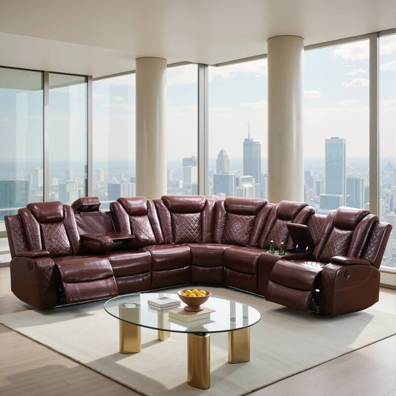 3-Piece Off-White Breathing Leather Living Room Recliner Sofa set