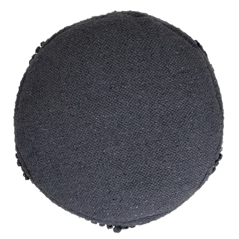 Woven Cotton Textured Round Pouf - 14" - Gray