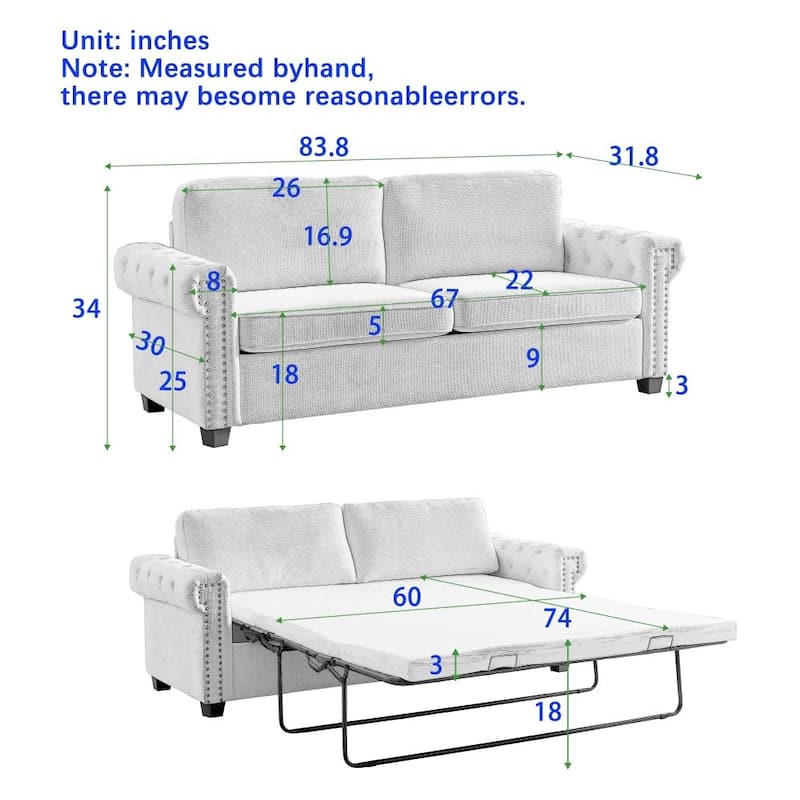 83.8" Convertible 2-in-1 Pullout Polyester Sleeper Sofa Bed