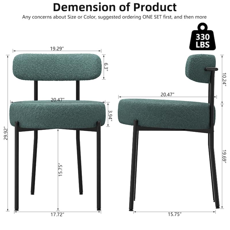 XINMICS Upholstered Boucle Dining Chairs with Black Metal Legs