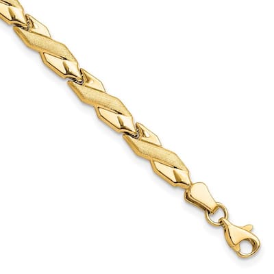 Curata 10k Yellow Gold Fancy Polished and Brushed X Bracelet 7 Inch