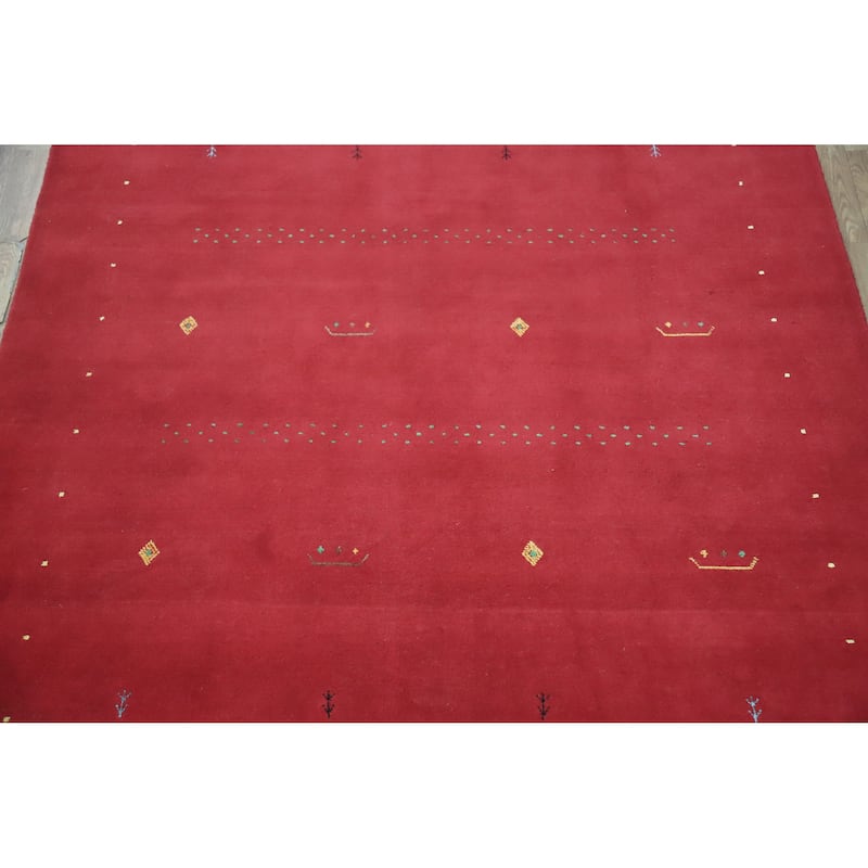 Hand Knotted Oriental 100% Wool Carpet Tribal Tribal Red Gabbeh Area Rug - 7' 11'' X 5' 9''
