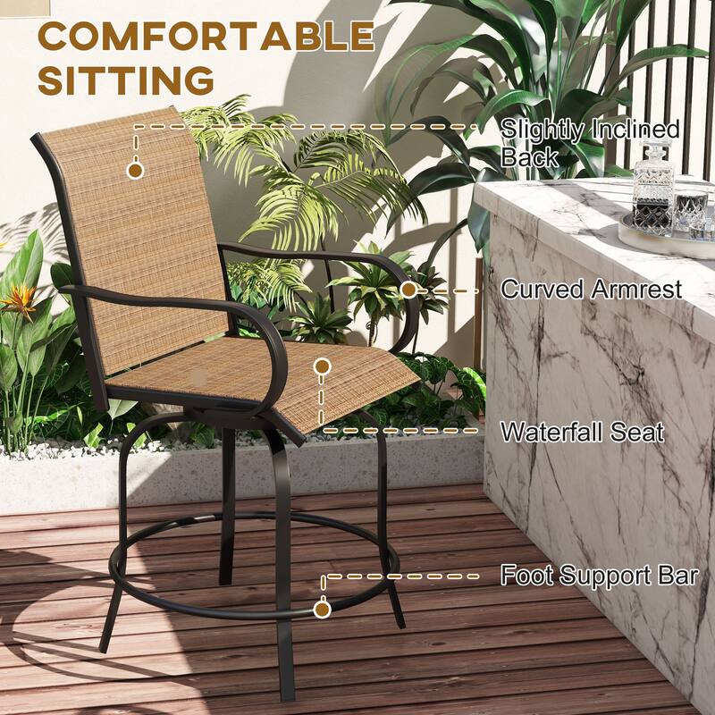 Outdoor 360 Swivel Bar Stools with Armrests, Mesh Fabric (Set of 2)