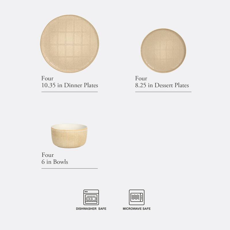 Gisbon Elite Butterwick 12 Piece Plates and Bowls Stoneware Dinnerware Set - Reactive Glaze Patterned Dishes