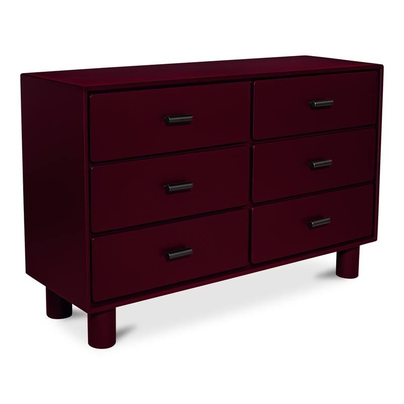 NADAAL STUDIOS Saryn Dresser, Six Soft-Close Drawers with Open Shelf and Sculptural Legs, Deep Red
