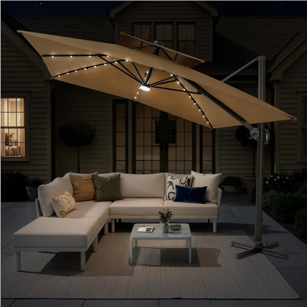 VredHom Double Top 10x10 FT Square Patio Cantilever Umbrella with Weight Base