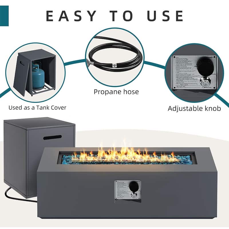 UPHA 42 Inch Outdoor Propane Fire Pit Table, 50,000 BTU Iron Rectangular Gas Fire Pits for Outside with Tank Cover and Lid