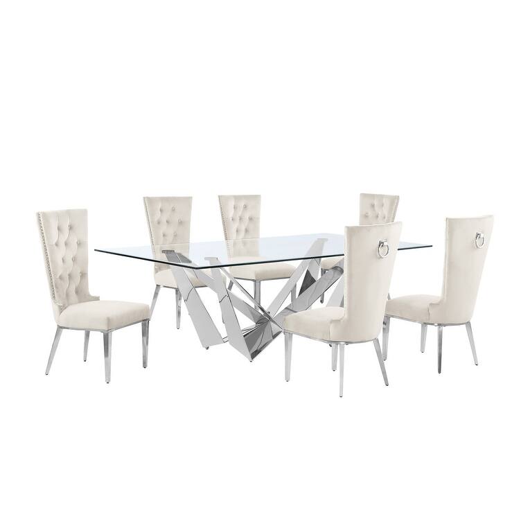 Best Quality Furniture D402/3-SC330-7 Dining Set with 94" 15mm Glass with Bevel