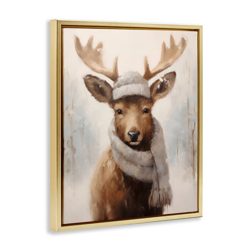 Stupell Cozy Winter Deer Fawn Framed Floater Canvas Wall Art Design By Arlington Prints