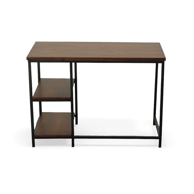 HomeRoots 42" Chestnut and Black Solid Wood and Metal Computer Desk
