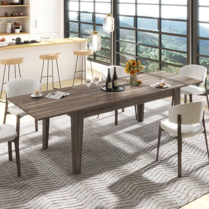 71"-106" Kitchen Large Extendable Dining Table, Modern Rectangular Expandable Dining Room Table With Wooden Legs - Dark Oak