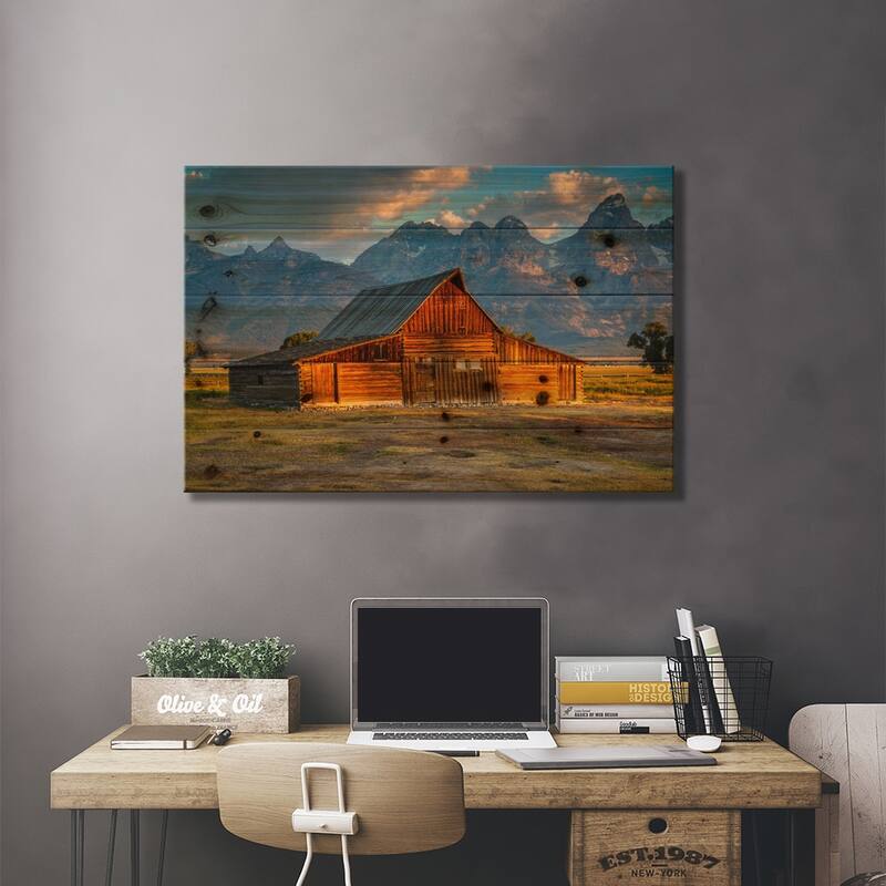 Old Barn Print On Wood by Sergio Lanza - Multi-Color