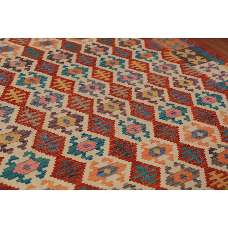 South Western Style Kilim Oriental Area Rug Flatweave Wool Carpet - 8'1"x 9'10"