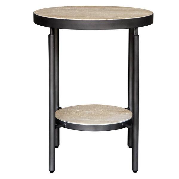 slide 2 of 7, Uttermost Dauntless Travertine Side Table - 19"W x 24"H x 19"D