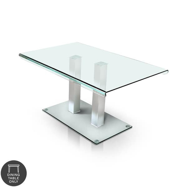 slide 2 of 8, Furniture of America Maza 59-inch Silvertone Metal/Glass Dining Table Silver