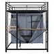 preview thumbnail 31 of 78, Full Size Metal Loft Bed with Workstation Desk, Built-In Shelves, LED Light Strip, Power Outlet & Hanging Wardrobe Storage