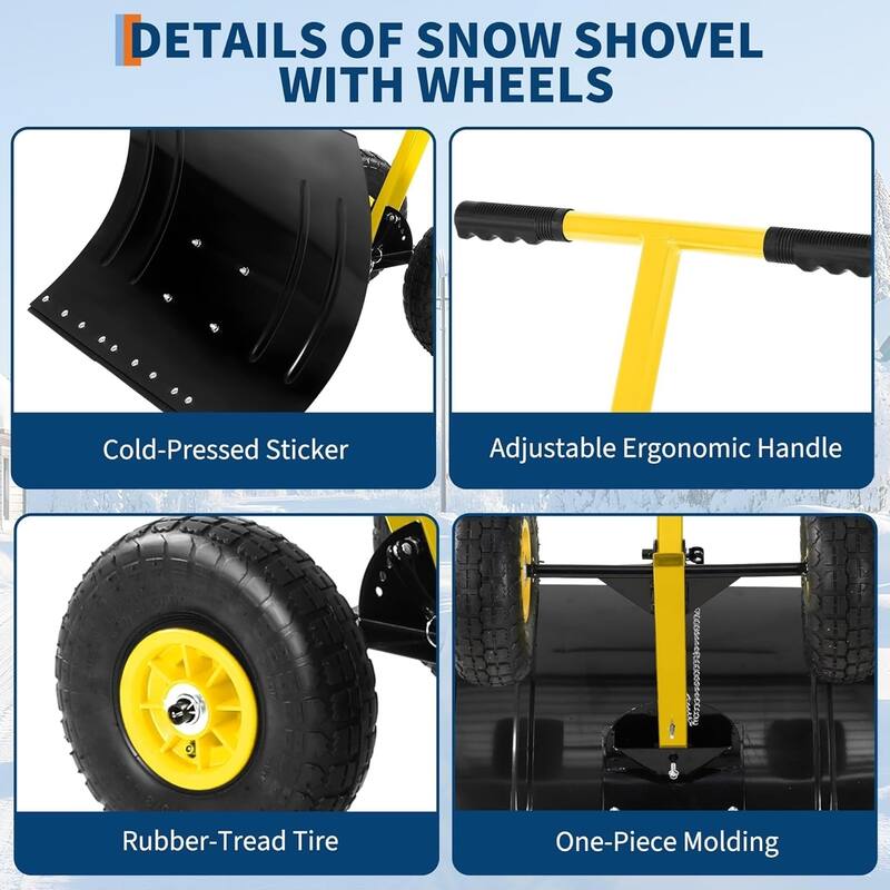 29.1W x 14H Snow Shovel with Wheels - 29.1W x 14H