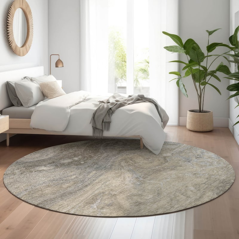 Premium Washable Super Soft Abstract Cosmic Mayfield Rug - Taupe - 8' x 8' - Round