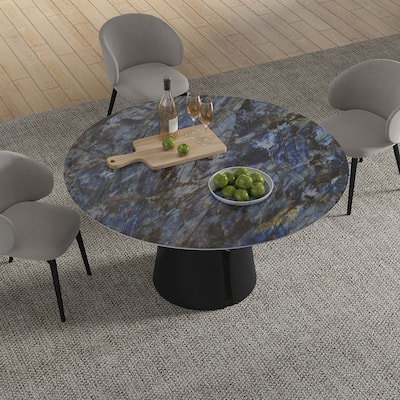 Modern Stone Table Top Carbon Steel Black Pedestal Base Dining Table