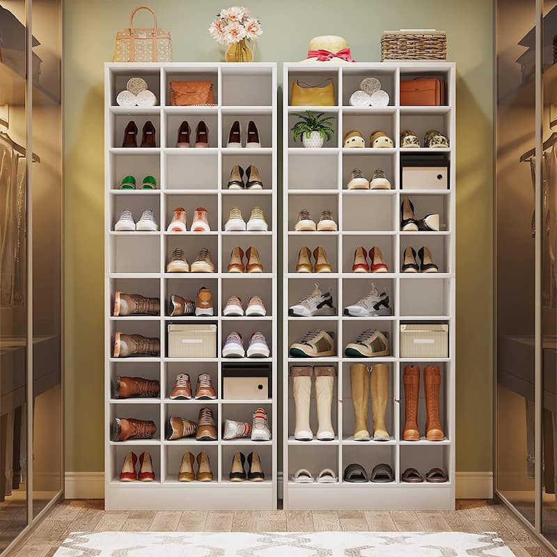 70.9 Inches Tall Wood Shoe Storage Cabinet with 30 Cubbies - 10-tier