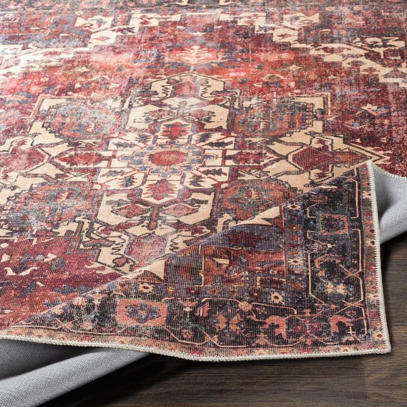 Livabliss Gwenevere Rust Vintage Medallion Machine Washable Area Rug
