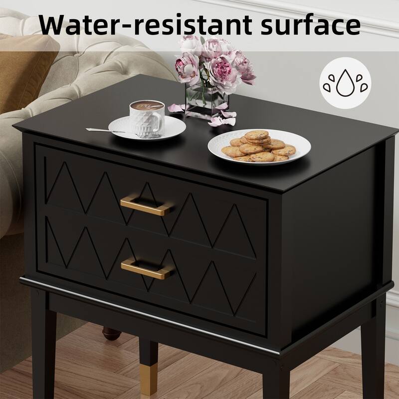 End Table with Storage Drawer Tall Nightstand Side Table Wooden Legs Bedside Night Table Storage in Bedroom and Living Room