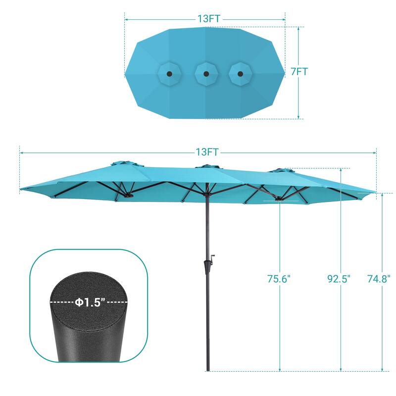 BONOSUKI 13 x 7.2Ft Double-Sided Patio Umbrella with Large Canopy Outdoor Table Umbrella for Garden and pool, Navy Blue