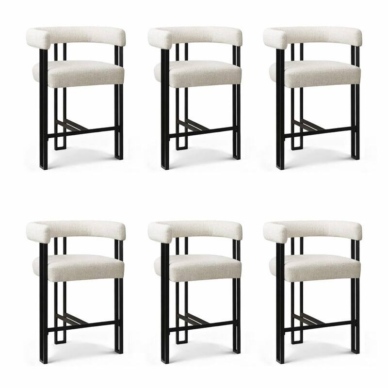 24" Seat Height Upholstered Tweed Solid Back Counter Stool(Set of 6)