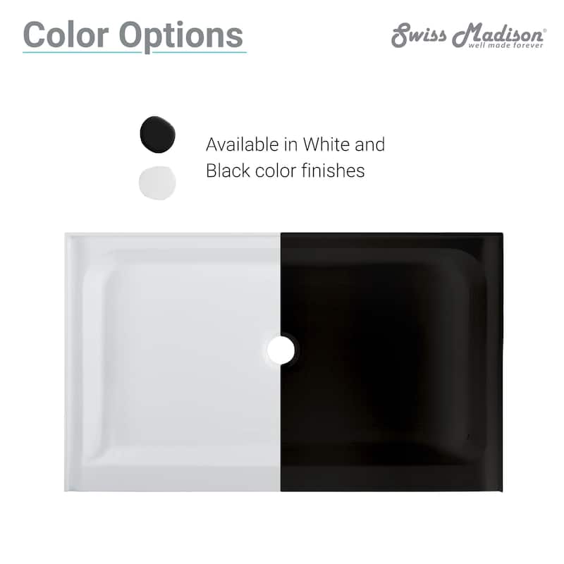 Voltaire 60" x 36" Acrylic Black, Single-Threshold, Left Drain, Shower Base