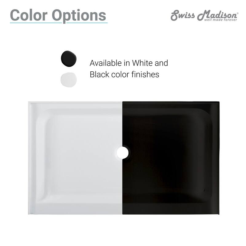 Voltaire 60 x 32 Acrylic Black, Single-Threshold, Center Drain, Shower Base